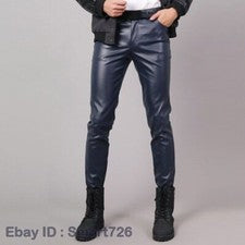 Pantalones de cuero para hombre estilo elástico pantalones de cuero PU para hombre pantalones de baile punk