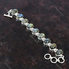 Regalo de cumpleaños para ella pulsera ajustable cadena labradorita natural plata 925