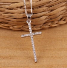Collar de cadena colgante cruz de circonio cúbico de plata esterlina 925 en caja de regalo