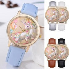 Moda Lindo Unicornio Arco Iris Niñas Mujeres Reloj de Pulsera Multicolor Nuevo Pista Gratis