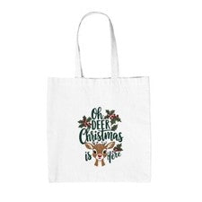 Oh Ciervo Navidad Is Here - Lienzo Bolsa - Lindo Navidad Santa Festivo Love
