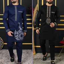 Nuevo conjunto de 2 piezas de ropa para hombre cuello redondo manga larga pantalones africanos ropa étnica