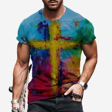 Camiseta De Hombres Moda Cruz Gráfico Manga Corta Abstracto Antiguo De Camiseta