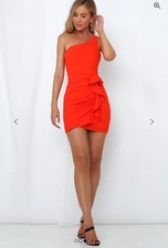 Nuevo con etiquetas Vestido Hello Molly Rojo Un Hombro Acanalado Bodycon Mini Cóctel Para Mujer’s M