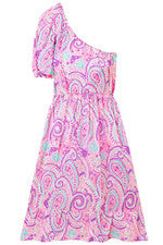 Vestido para mujer - Vestido estampado rosa púrpura - Maxi vestido - Mediano - Algodón