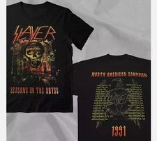 Camiseta de 2 caras SLAYER BAND SEASONS IN THE ABYSS 1991 TOUR CAMPAÑA NORTEAMERICANA