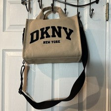 BOLSO TOTE PEQUEÑO MUJER DKNY HADLEE CITY CLARO CAQUI Y NEGRO/NUEVO CON ETIQUETAS