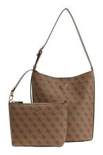 GUESS bolso de hombro Meridian II Bucket Bag Latte Logo