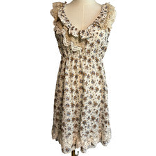 FORLA PARIS | Vestido floral de encaje con volantes sin mangas talla M para mujer nuevo con etiquetas