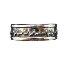 Anillo de plata 925 cinta hecho a mano patrón de cardiograma ancho 8 mm tamaño 46-75