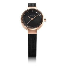 Bering 14627-166 Solar Unisex Reloj Negro Rosa Oro Malla Correa Cristal de Za...