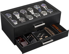 Organizador de Relojes Alhajero 12 Ranuras Estuche de Joyas Gafas Regalo Hombre