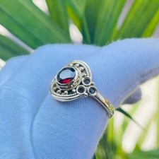Hermoso anillo de plata de ley 925 de piedra granate hecho a mano para mujer joyería de regalo