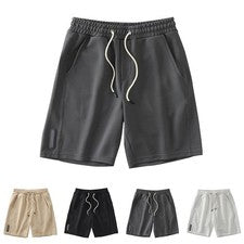 Pantalones cortos de tela gofre para hombre cintura elástica cordón informal comodidad