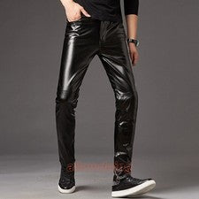 Moda Hombres Pantalones Brillantes Imitación Cuero Pantalones Legging Ajustado Mojado Look Fiesta Club