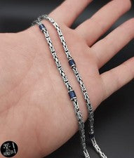 Plata de ley 925 cadenas reales pulsera real 3 mm piedra de vidrio azul collar NUEVO