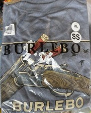Camiseta escopeta doble cañón Burlebo Outdoors para hombre talla XL NUEVA CON ETIQUETAS azul jaspeado