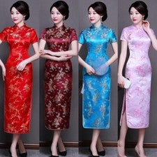 Moda Vestido de Fiesta de Boda Nacional Chino Satén Cheongsam Mujer Verano Qipao
