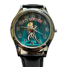 Reloj de pulsera Beetlejuice Showtime de cuarzo con correa de cuero negro