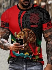 Camiseta mexicana azteca águila cactus moda camiseta roja negra