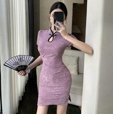 Mujer Retro Delgado Qipao Vestido Cheongsam Manga Corta Moda Informal Vestido de Verano