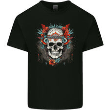 Camiseta de algodón ligero con calavera tribal estilo bohemio para hombre