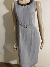 Vestido Para Mujer Gris Floral Parche Poli Informal Elegante Hebilla Cremallera Midi Talla S
