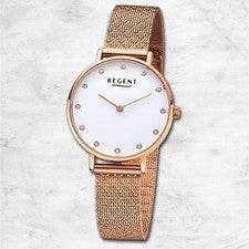 Regent Metal Reloj de Pulsera Señoras Cuarzo Oro Rosa Pulsera de Metal URF1329