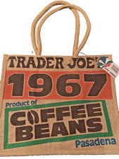 Bolso de compras reutilizable de yute de arpillera TRADER JOE'S COFFEE BEANS nuevo