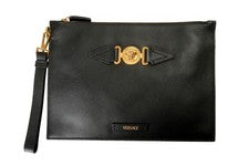 Bolso sin asas Versace negro dorado Medusa 100 % cuero muñeca