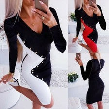 Sexy Vestido Lápiz Para Mujer Ajustado Cuello en V Dama Manga Larga Informal Vestido de Baile Vestidos