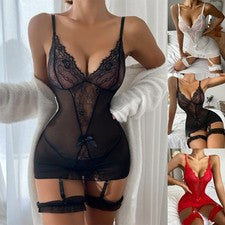 Damen durchsichtig durchsichtig Spitze Kleid Nachtwäsche sexy Dessous Pyjamas N