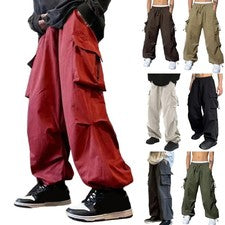 Pantalones cargo holgados para hombre pierna ancha informales pantalones elásticos altos estilo coreano
