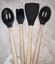 Juego de utensilios de cocina de silicona negra Cooking Concepts cuchara espátula cepillo