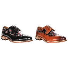 Justinreess Inglaterra Calavera Rosa Brogue Hombres Zapatos Formales En Negro Multi Reino Unido 6-14