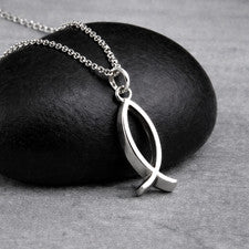 Collar de plata de ley de pez Jesús cristiano - Dije Ichthys - Colgante Ichthys