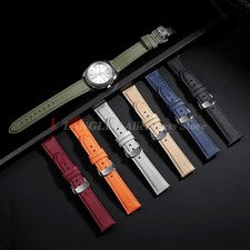 Correa de reloj de nailon de tela de vela con respaldo de cuero y cierre de mariposa 20 mm 22 mm