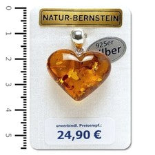 Colgante ámbar 'corazón' moderno plata 925 ámbar natural coñac 90803