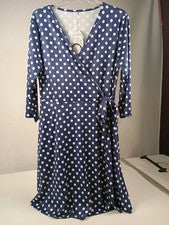 Vestido Charmyi Mujer Talla XL Manga Larga Frontal Corbata Bolsillos Lunares Nuevo con Etiquetas Azul