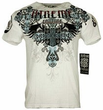 Camiseta Xtreme Couture Affliction Para Hombre CRESTA CLÁSICA Blanca Tatuaje Motociclista S-5XL