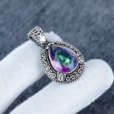 Colgante de piedras preciosas de topacio místico arco iris, joyería de plata de ley 925 regalo hecho a mano