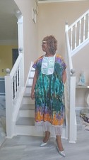 Vestido de sol mujer africana tinte con frente bordado. Talla 08,10,12,14
