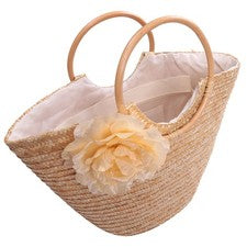 Mujer Bolso de Mano de Paja Tejido con Flores Verano Playa Mensajero Bolso Cesta2010