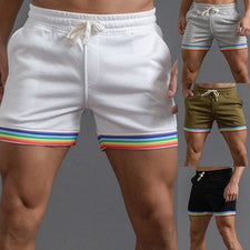 Nuevos Pantalones Arco Iris de Moda para Hombres Color Sólido Bolsillo Cordón Sueltos Informales Deportes