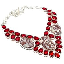 Collar de plata de ley 925 hecho a mano con piedras preciosas de granate de caballo salvaje 18" Z271