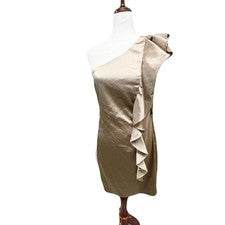 Mini Vestido Calvin Klein Dorado Un Hombro Volantes Bodycon Para Mujer Talla 6 Glam Hoco