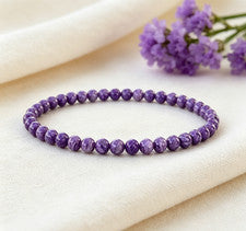 Pulsera elástica Charoite púrpura | Joyería boho curativa minimalista energía de crecimiento