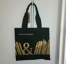 Bolso de Mano Barnes & Noble Nuevo con Etiquetas Premium Negro y Dorado 100% Algodón Orgánico 15" x 14"