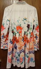 Vestido Para Mujer Talla Pequeña Botón Delantero Mangas Largas Cinturón ROSA Blanco Floral ¡Bonito!