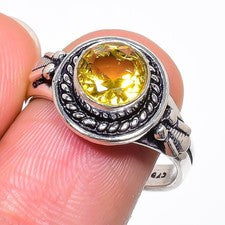 Anillo de plata de ley 925 hecho a mano con piedras preciosas de citrino amarillo de todos los tamaños para regalo